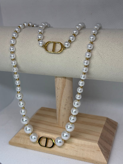 Gold CD Pearl Necklace and Bracelet Set